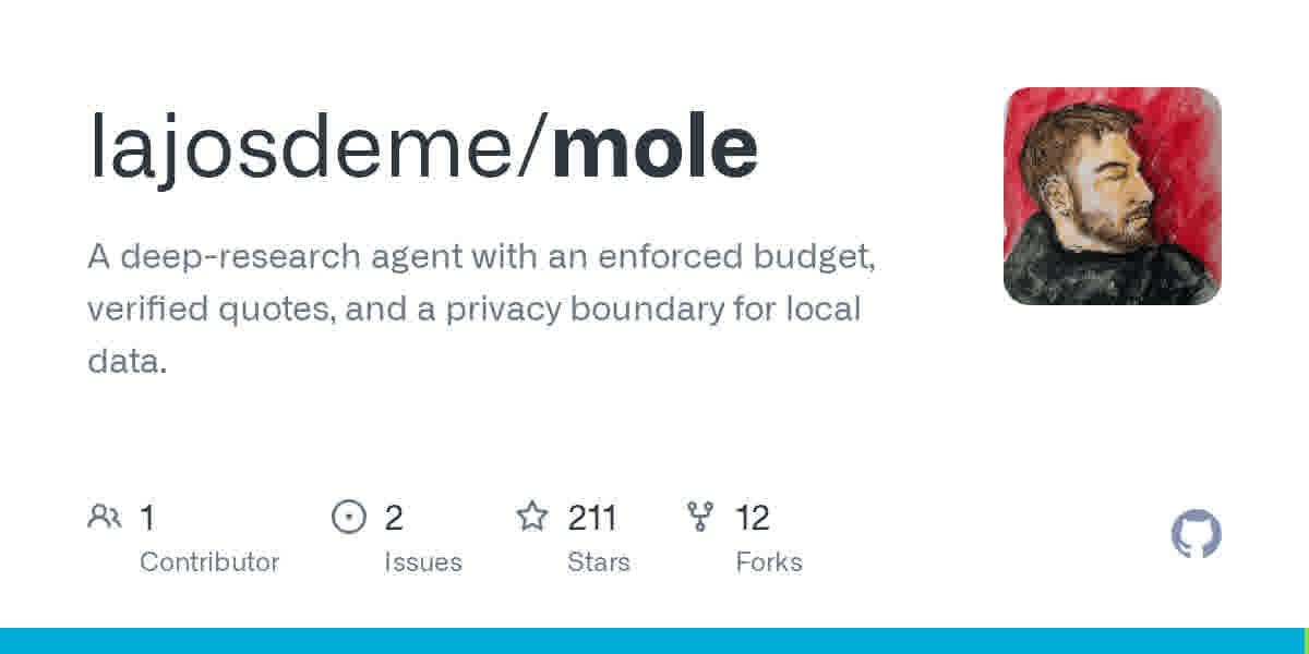 Mole:一个会查证引用的终端深度研究 Agent,预算硬约束、本地数据不上云